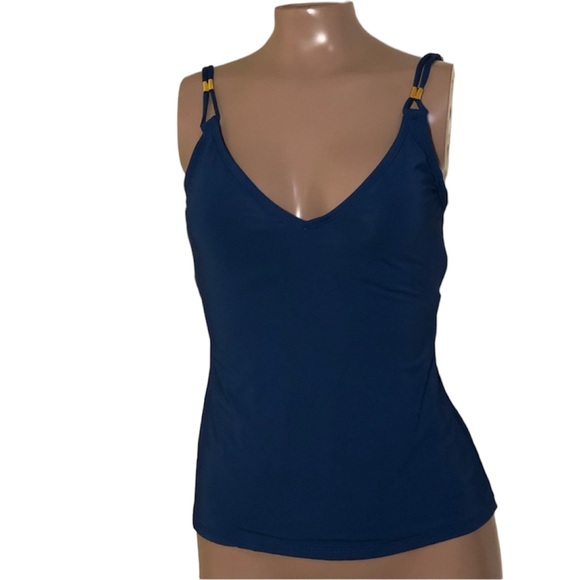 Rod Beattie BLEU Go For The Gold Scoop Neck Adj Goldtone Strap Tankini Swim Top - Picture 2 of 5